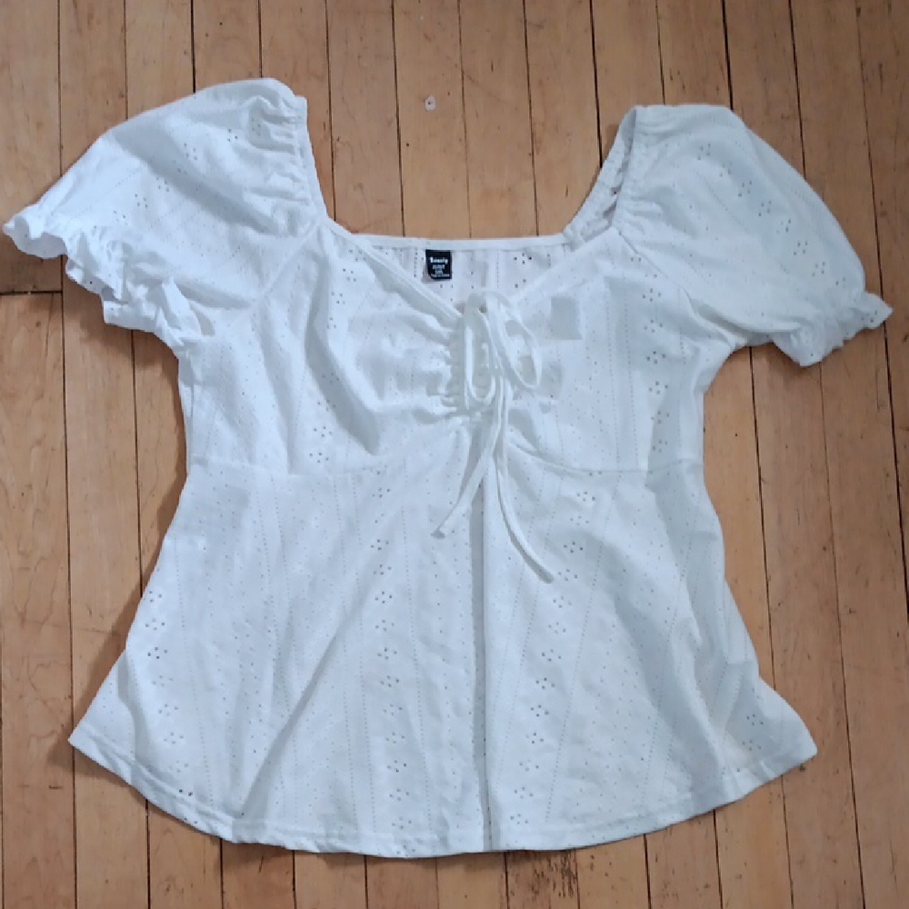 White Puff Sleeve Baby Doll Eyelet Top